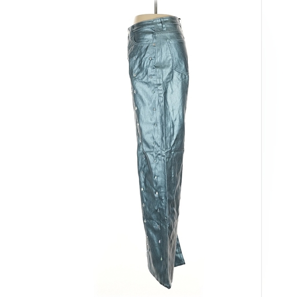 PrettyLittleThing Metallic Teal Wide Leg Jeans Size 6 - Picture 5 of 7